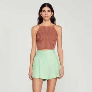 SANDRO Laos Cropped Metallic Ribbed Tank Top Thin Straps Small